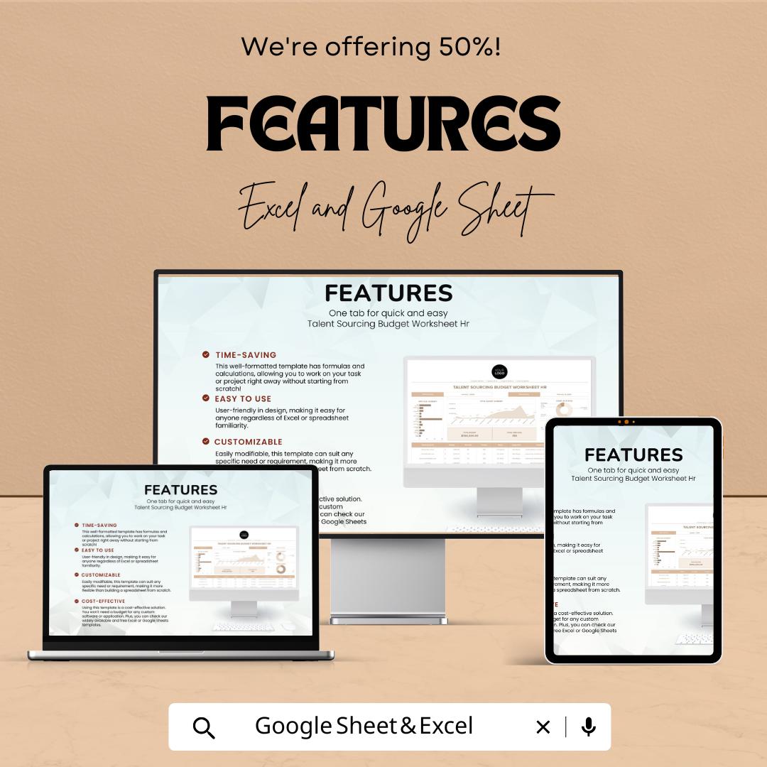 Talent Sourcing Budget Worksheet HR Template | Excel and Google Sheets | Recruitment Cost Tracker | Hiring Budget Planner | HR Expense