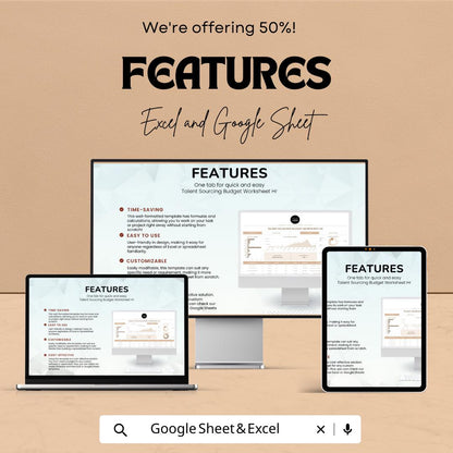 Talent Sourcing Budget Worksheet HR Template | Excel and Google Sheets | Recruitment Cost Tracker | Hiring Budget Planner | HR Expense