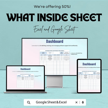 Software Support & Maintenance Template | Support Schedule Spreadsheet | IT Maintenance Tracker | Service Agreement Template |
