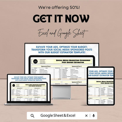 Social Media Marketing Sponsored Post Budget Estimator | Excel & Google Sheets | Ad Campaign Cost Planner | Social Media Ads Budget Template