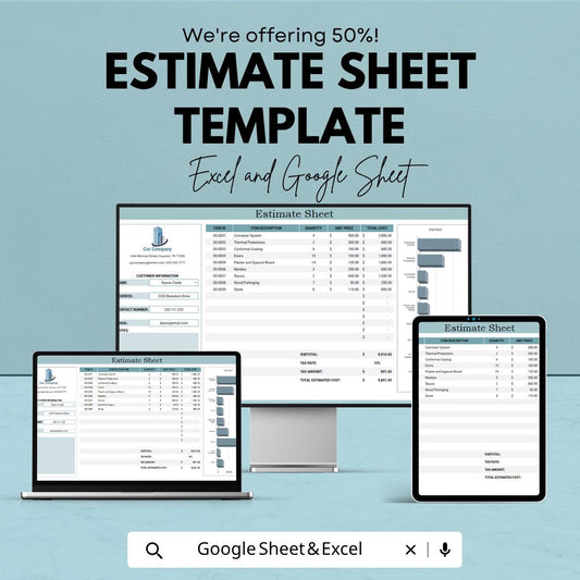 Estimate Sheet Template Excel | Cost Estimate Spreadsheet | Project Budget Planner | Contractor Estimate Template | Google Sheets Estimate