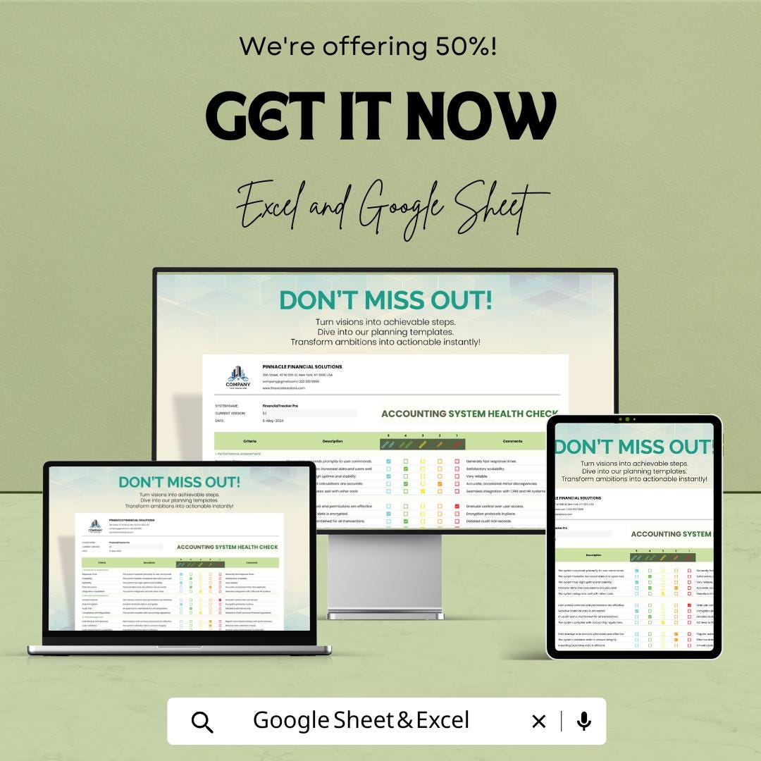 Accounting System Health Check Template | nternal Control Review | Finance System Audit Checklist | Editable Assessment Tool