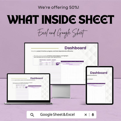 Printable Gantt Chart Sheet - Excel and Google Sheets Project Planner Template - Task Management, Scheduling & Project Tracking Tool