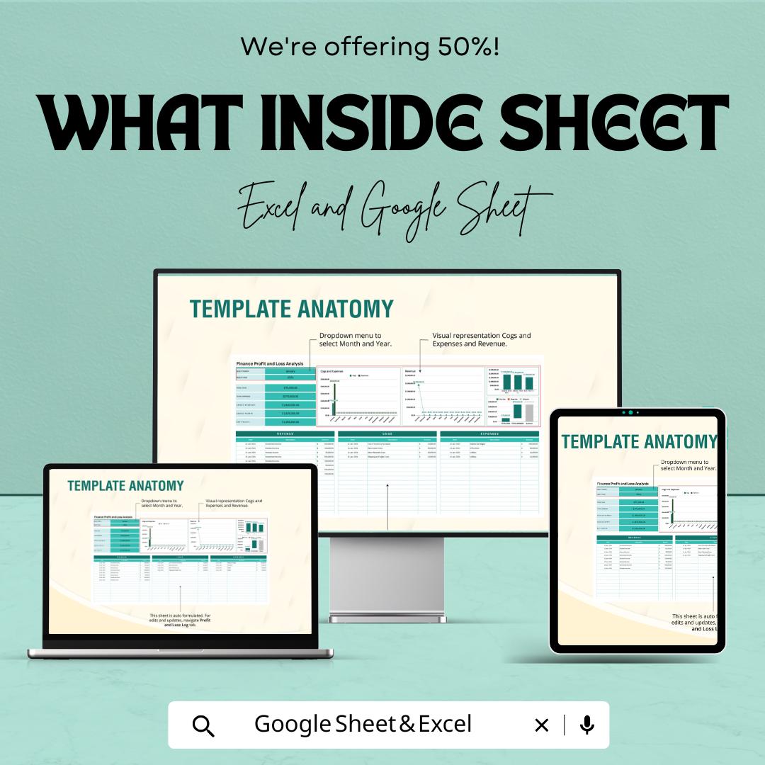Finance Profit and Loss Analysis Sheet | Google Sheets Template for Financial Tracking | Monthly Profit Loss Tracker | Financial Dashboard