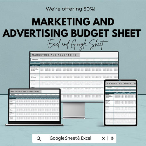 Marketing and Advertising Budget Sheet | Excel and Google Sheets Template | ROI Tracking & Campaign Management