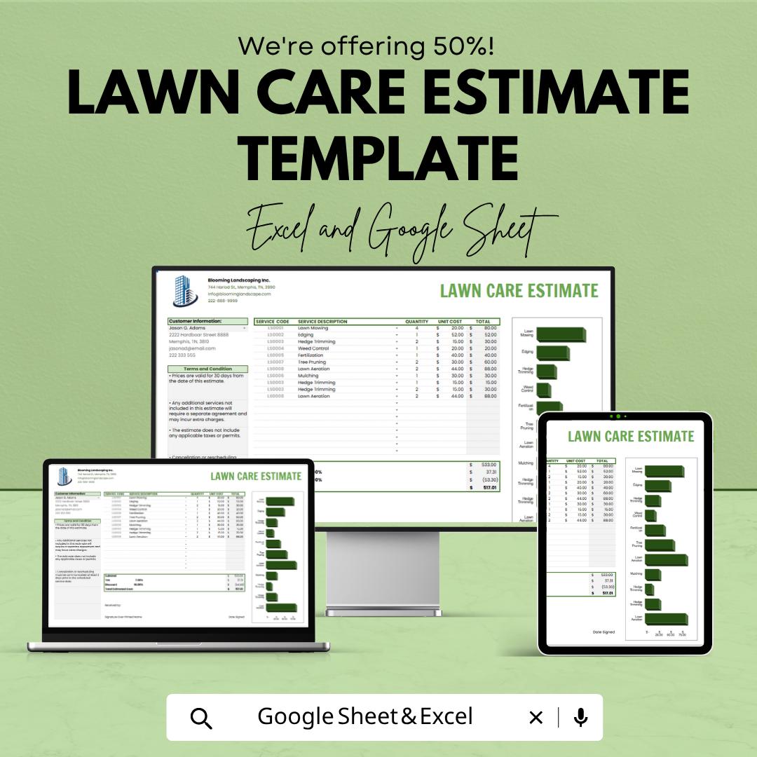 Lawn Care Estimate Template | Landscaping Estimate Template | Lawn Service Quote Template | Landscaping Pricing Sheet
