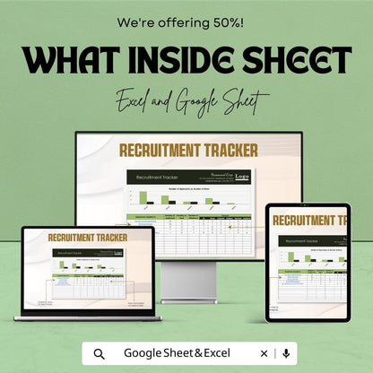 Recruitment Tracker Template, Hiring Tracker Spreadsheet, Applicant Tracking Sheet, HR Recruitment Log, Excel and Google Sheets Template