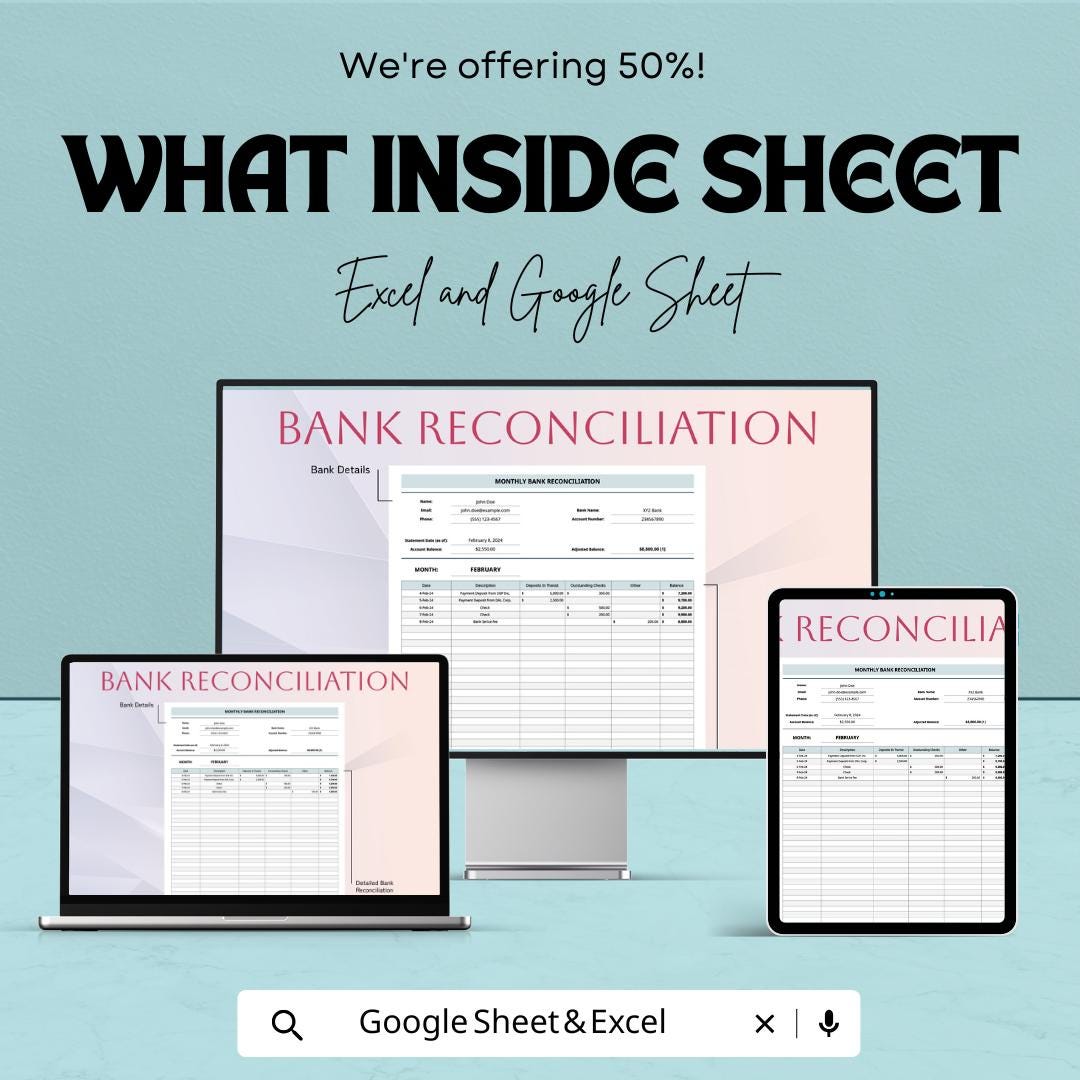 Monthly Bank Reconciliation Template | Excel & Sheets