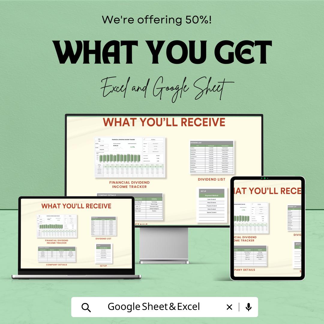 Financial Dividend Income Tracker Template | Dividend Tracker Spreadsheet | Passive Income Planner | Excel & Google Sheets