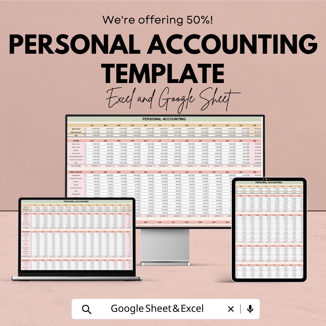 Personal Accounting Template | Budget Tracker Spreadsheet | Monthly Expense Tracker | Income & Debt Management Sheet