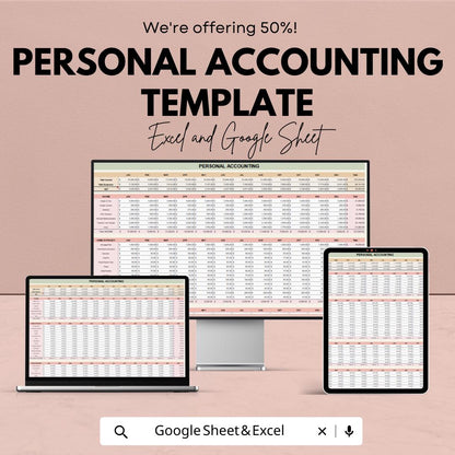 Personal Accounting Template | Budget Tracker Spreadsheet | Monthly Expense Tracker | Income & Debt Management Sheet