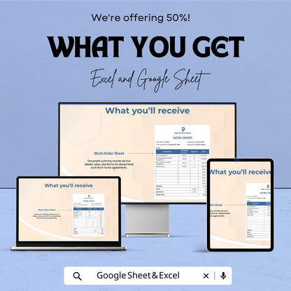 Work From Home Service Order Sheet | Google Sheets & Excel | Remote Work Agreement Template | Editable Work Order Form | Freelancer Invoice