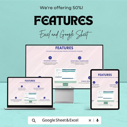 Website Cost Estimate Template | Excel Project Budget Spreadsheet | Google Sheets Website Quote Calculator | Web Design Proposal Template |