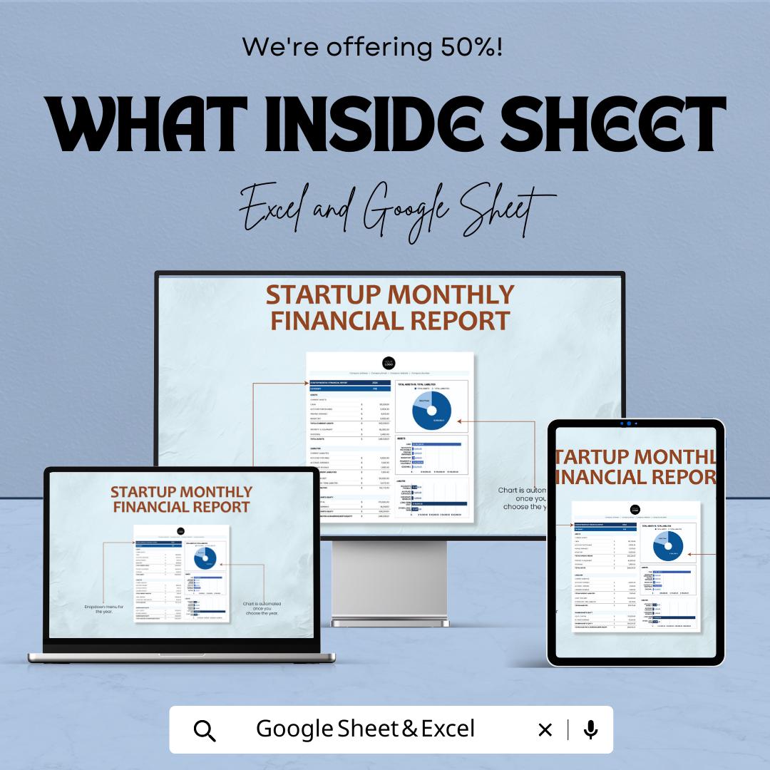 Startup Monthly Financial Report Template | Startup Finance Tracker | Monthly Business Report | Investor Financial Summary