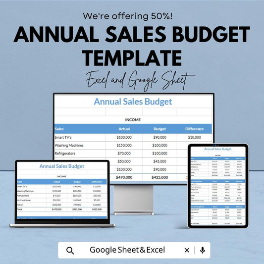 Annual Sales Budget Template | Sales Forecast Spreadsheet | Revenue Tracker Sheet | Income Expense Tracker