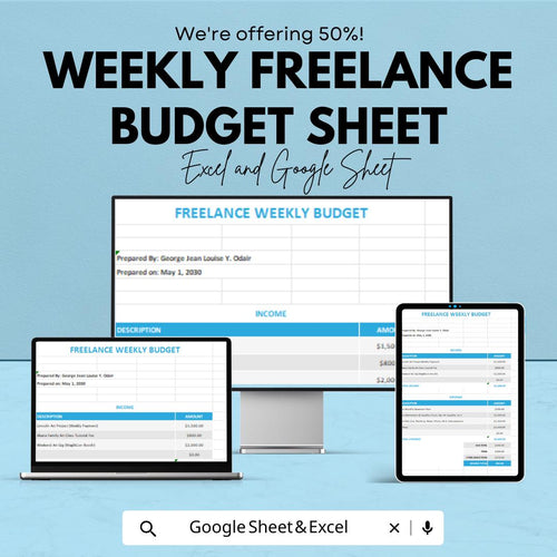Weekly Freelance Budget Sheet | Income & Expense Tracker | Google Sheets and Excel | Freelancers Budget Planner | Editable Finance Template