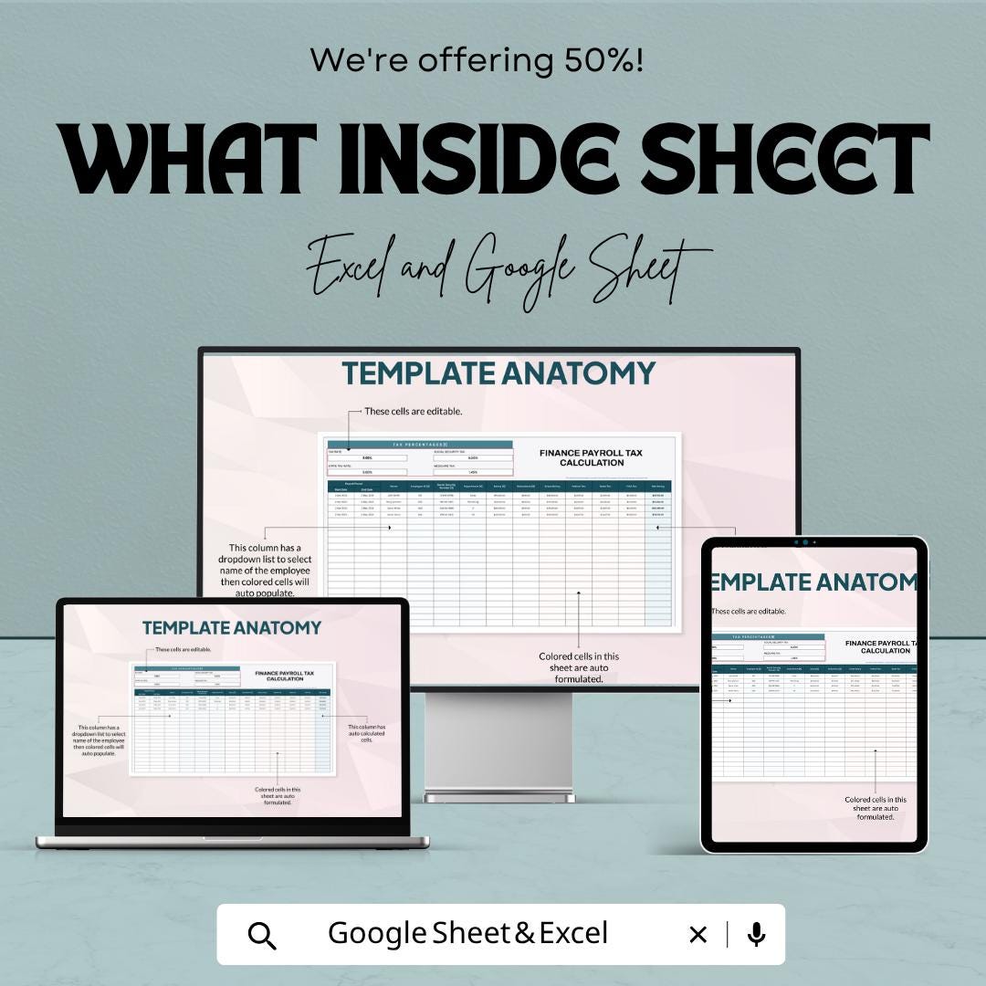 Finance Payroll Tax Template | Payroll Tax Calculator Spreadsheet | Employee Payroll Tracker | Salary Tax Calculation Sheet