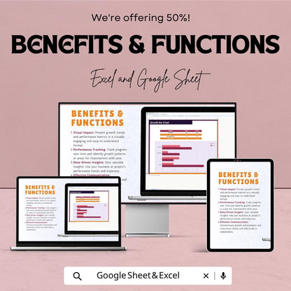 Growth Chart Template Excel & Google Sheets | Sales Growth Tracker | Performance Dashboard Spreadsheet | KPI Report Bar Chart Template