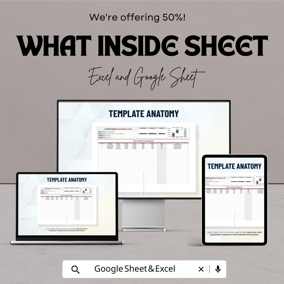 Project Financial Cost Management Template | Project Cost Control Spreadsheet | Budget and Expense Tracker | Excel & Google Sheets