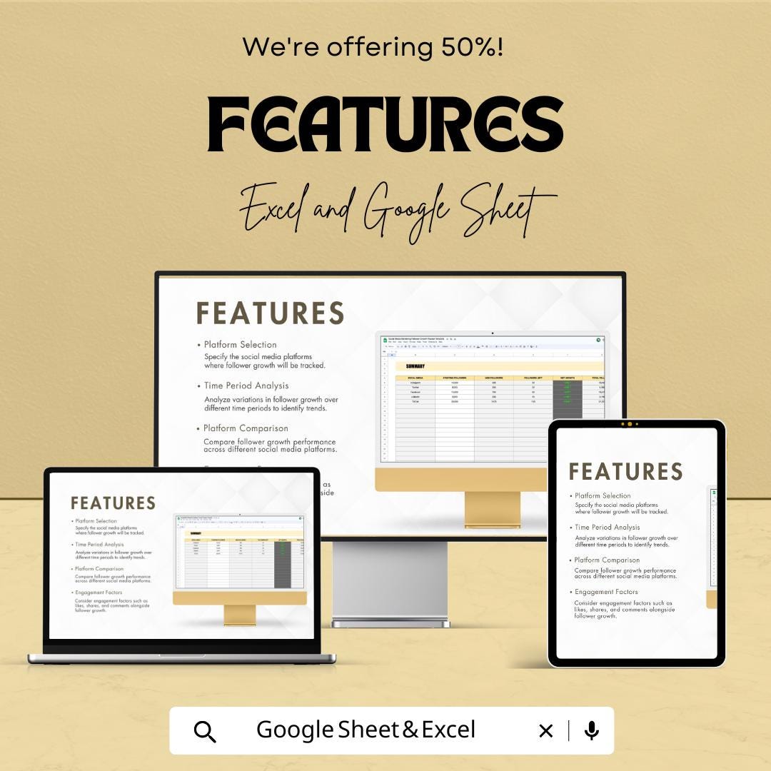 Social Media Marketing Follower Growth Tracker Template | Analytics Dashboard | Social Media KPI Tracker | Digital Download