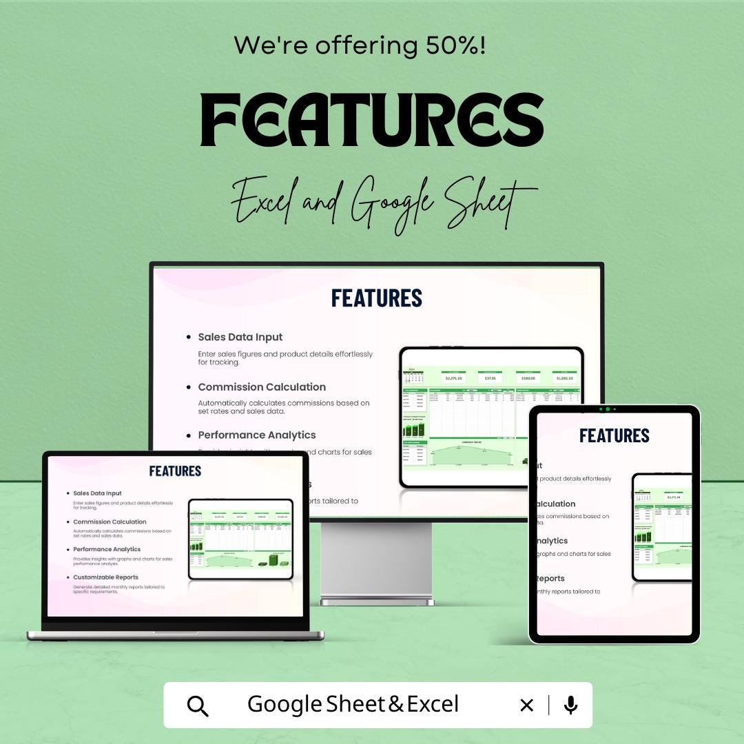 Sales Monthly Commission Tracker Template | Sales Incentive Achievement Tracker | Commission Spreadsheet | Excel & Google Sheets