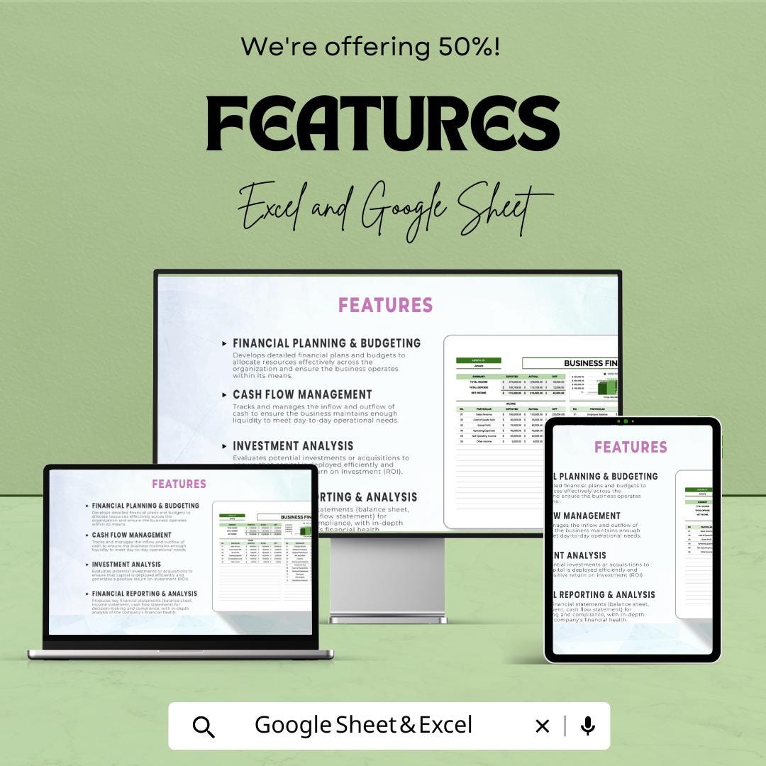 Business Finance Template | Financial Planner | Income and Expense Tracker | Cash Flow & Budgeting Spreadsheet | Business Accounting Tool
