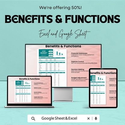 Home Budget Template Excel Google Sheets | Monthly Budget Planner Spreadsheet | Expense Tracker | Household Finance Planner |