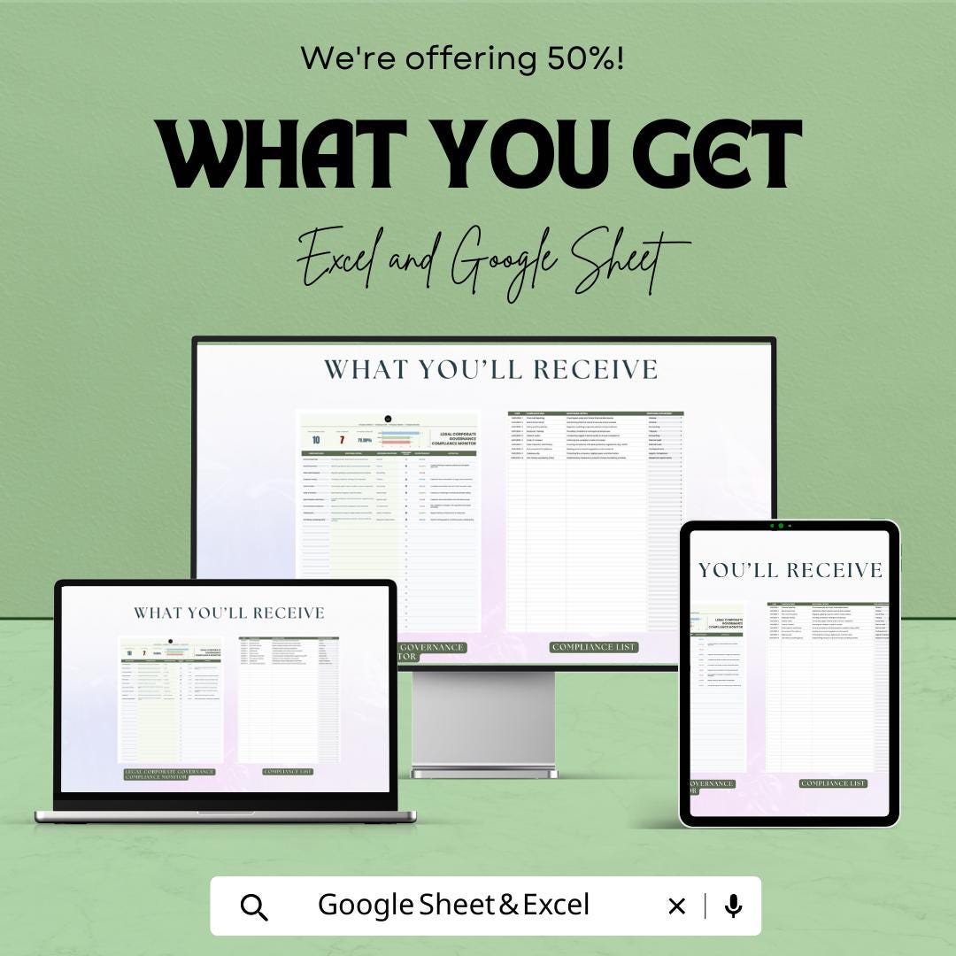 Legal Corporate Governance Compliance Monitor Template, Compliance Dashboard, Law Firm Governance Tracker