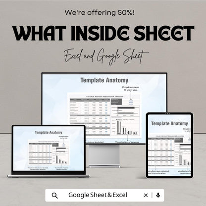 Finance Budget Breakdown Analysis Template | Budget Planner Spreadsheet | Monthly & Yearly Expense Tracker
