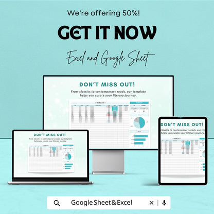 Reading List Sheet | Excel & Google Sheets | Book Tracker Dashboard | Reading Log Template | Digital Reading Planner