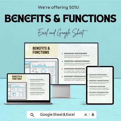 Animated Key Data Dashboard | Google Sheets and Excel Template | Interactive Business KPI Report | Expense Tracker & Income Report