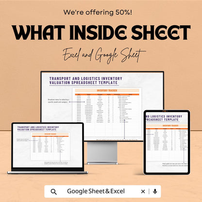 Transport and Logistics Inventory Valuation Spreadsheet Template | Excel and Google Sheets | Inventory Tracker & Valuation Dashboard