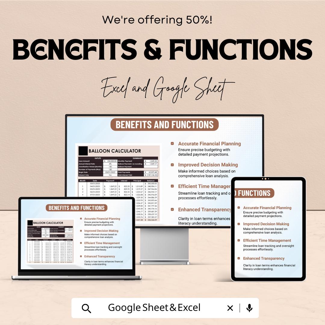 Balloon Loan Calculator Sheet | Excel and Google Sheets | Loan Payment Schedule & Financial Planning Template | Loan Interest Calculator