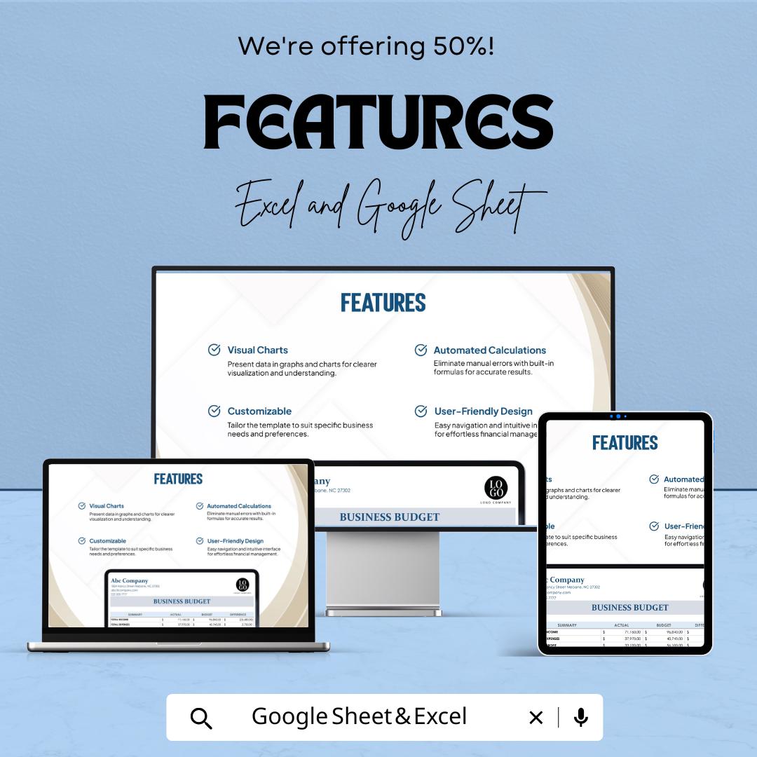 Business Budget Sheet | Editable Excel & Google Sheets Template | Financial Tracker | Income Expense Dashboard | Small Business Planner