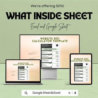 Website ROI Calculator Template | Website Investment Calculator | Marketing ROI Spreadsheet | Business Analytics Tool