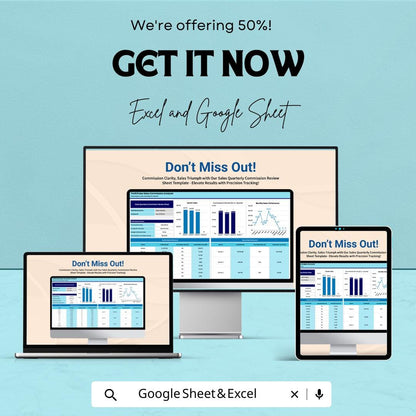 Sales Quarterly Commission Review Sheet Template | Commission Tracker Google Sheets | Sales Performance Dashboard | Incentive Calculator |