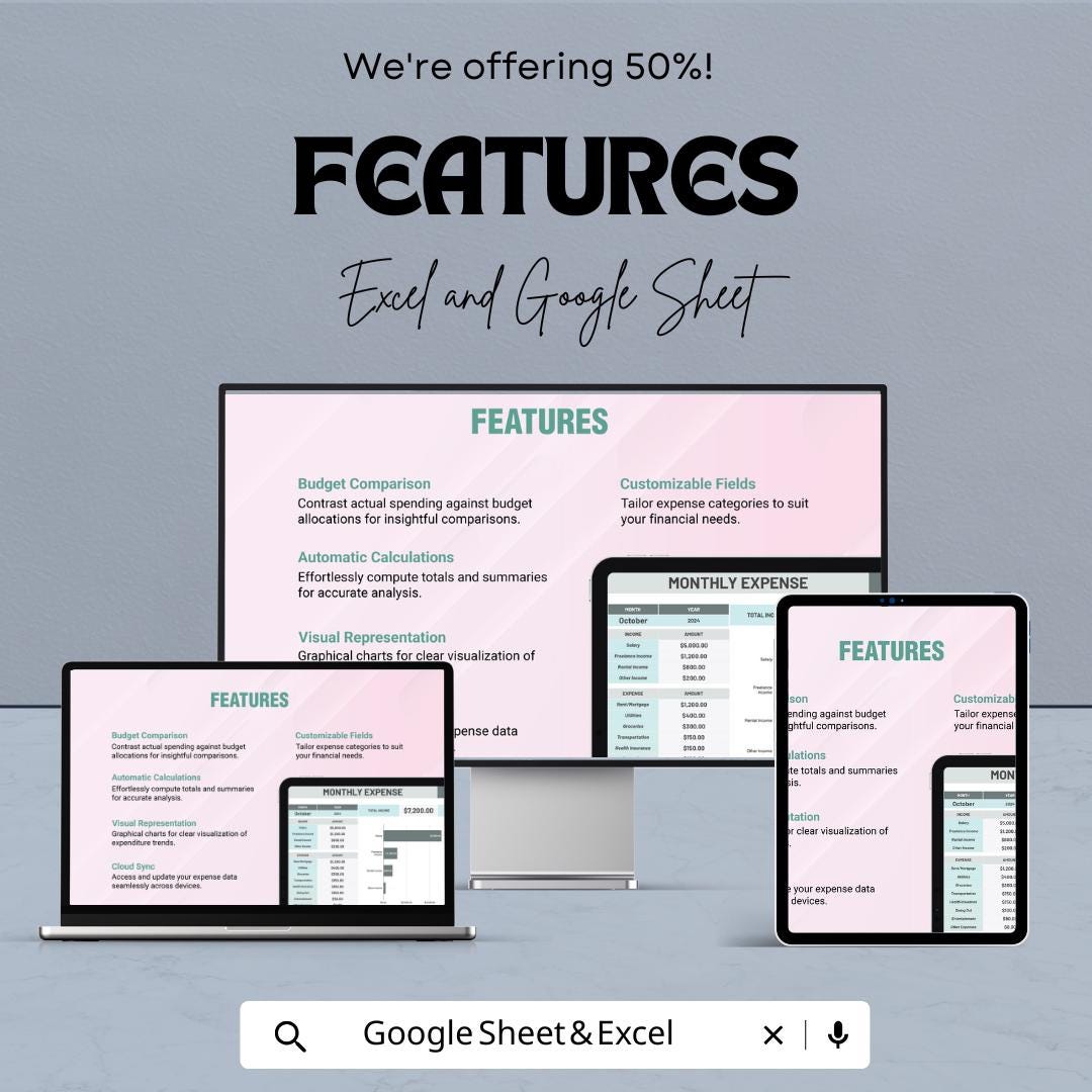 Monthly Expense Workbook Sheet – Excel & Google Sheets – Budget Planner for Tracking Expenses and Income – Personal Finance Spreadsheet