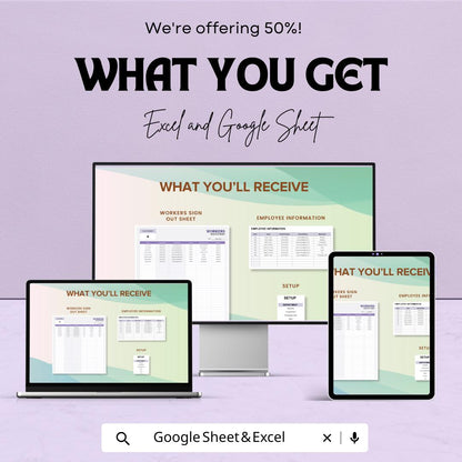 Workers Sign Out Sheet - Excel & Google Sheets Template | 50% Off | Employee Sign-In/Sign-Out Tracker