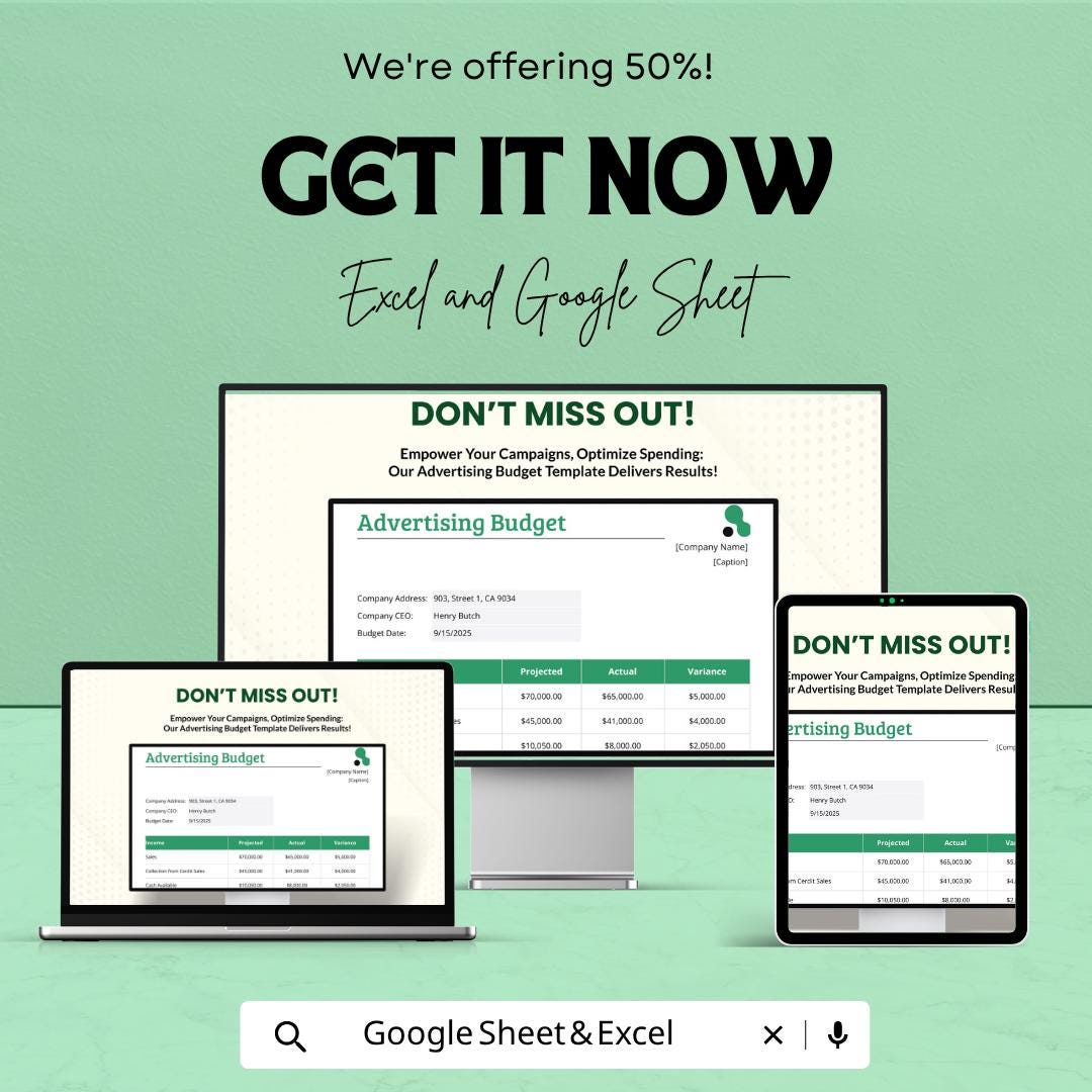 Advertising Budget Template | Marketing Budget Spreadsheet | Ad Spend Tracker | Excel & Google Sheets