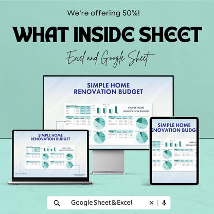 Simple Home Renovation Budget Sheet | Excel & Google Sheets | Editable Budget Tracker | House Remodel Planner
