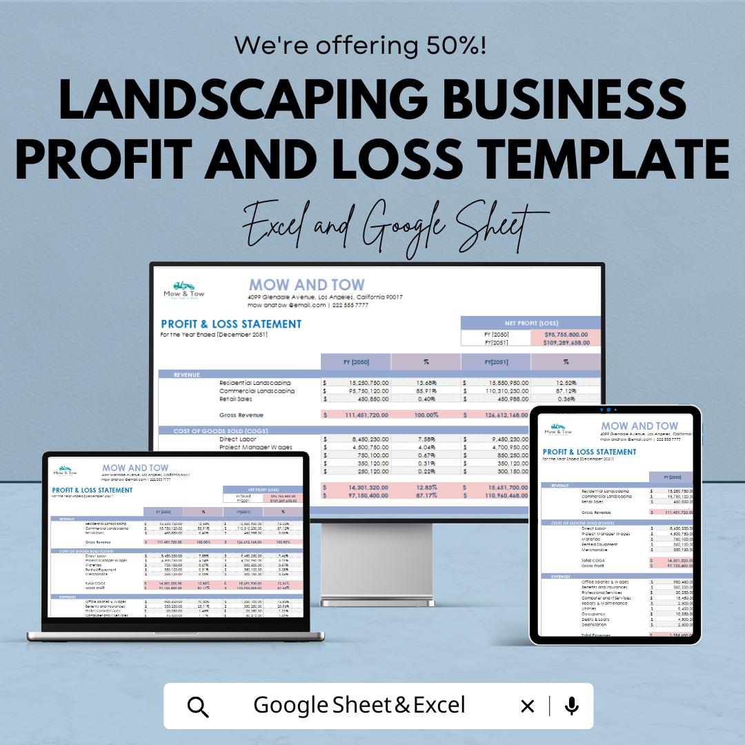 Landscaping Business Profit and Loss Template | Landscaping Financial Report | Small Business Income and Expense Template