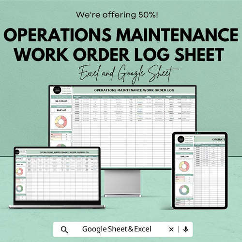 Maintenance Work Order Log | Excel & Google Sheets | Operations Tracker | Task Completion Sheet | Work Order Dashboard Template