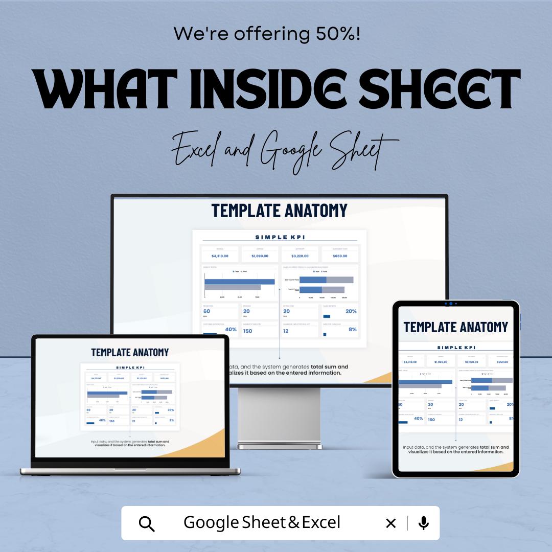 Simple KPI Template | KPI Dashboard Spreadsheet | Excel and Google Sheets KPI Tracker | Business Metrics Template | Revenue Expense