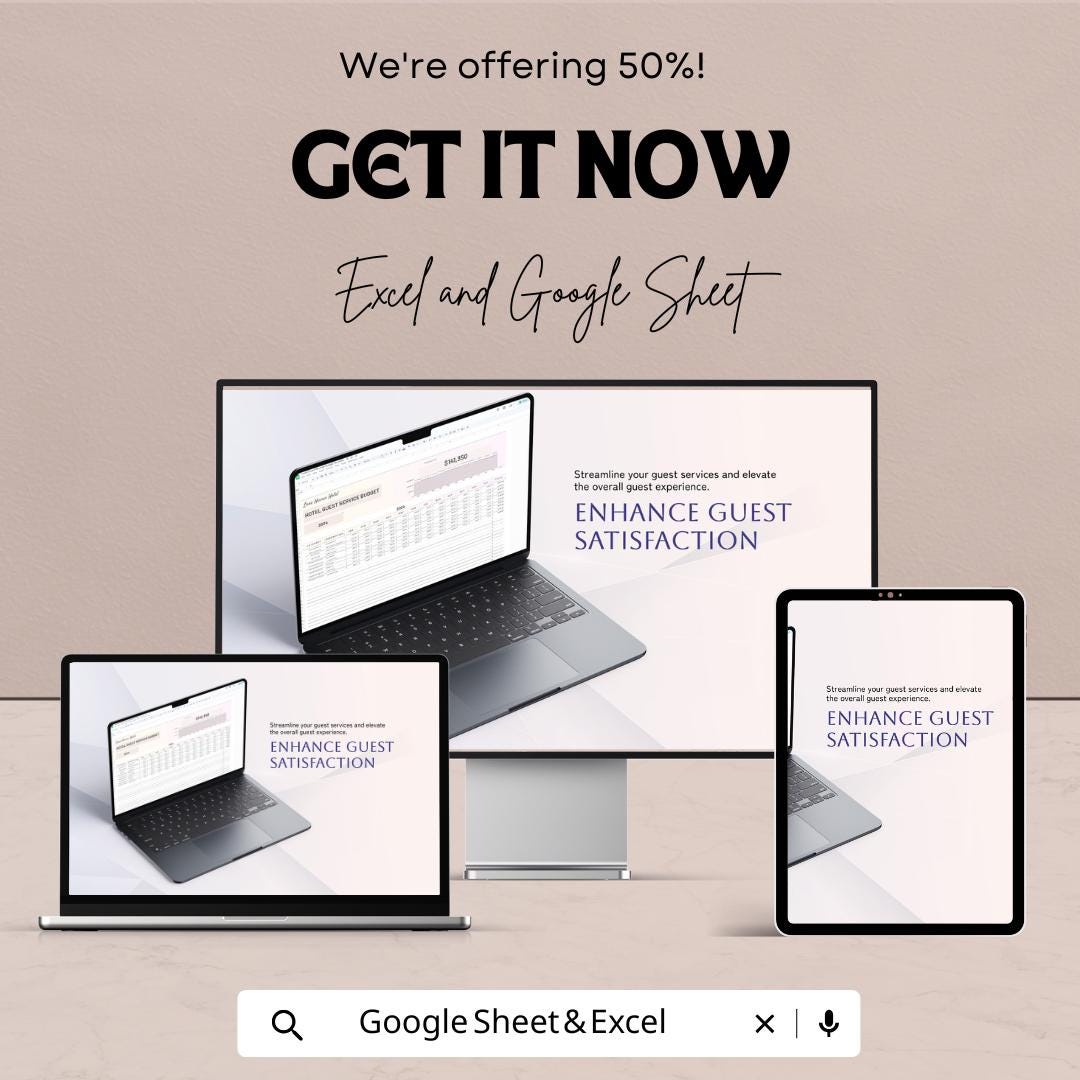 Hotel Guest Services Budget Sheet – Excel & Google Sheet Template – 2024 Financial Planning for Hotels – Track Services and Enhance Guest |