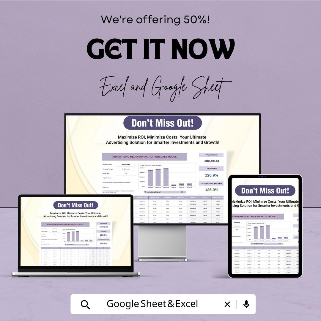 Advertising Media Buying ROI Forecast Model Template | Marketing Budget Planner | ROI Calculator | Digital Marketing Forecast Tool