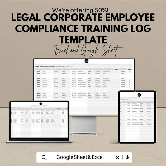 Employee Compliance Training Log, Corporate Training Tracker, Legal Training Record Template, Excel & Google Sheets HR Compliance Tool
