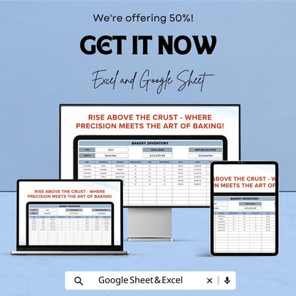 Bakery Inventory Sheet | Excel and Google Sheets | Track Sales, Stock & Best-Selling Items | Bakery Management Template