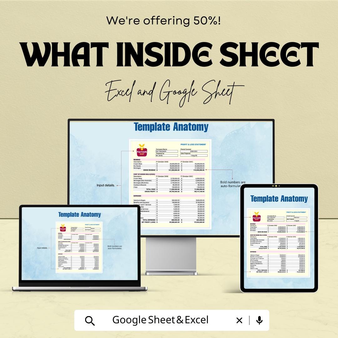Sales Profit and Loss Template | Excel and Google Sheets | Income and Expense Tracker | P&L Statement | Business Finance Spreadsheet