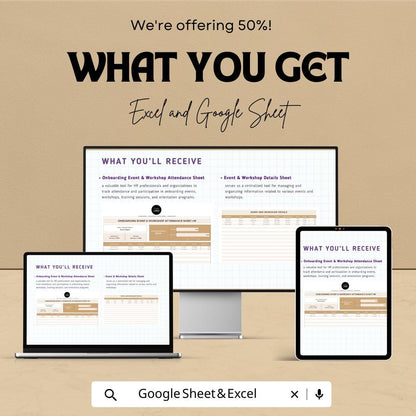 Onboarding Event & Workshop Attendance Sheet HR Template | Employee Training Attendance Tracker | Excel and Google Sheets
