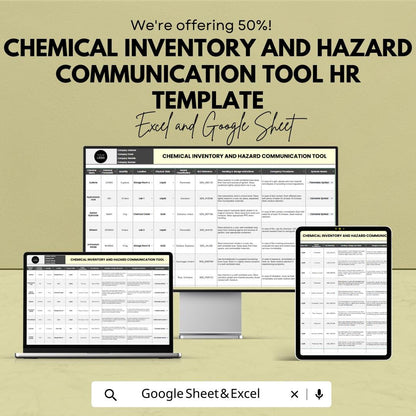 Chemical Inventory Template Excel, Hazard Communication Log, OSHA SDS Register, HR Safety Tracker, Google Sheets Chemical Inventory